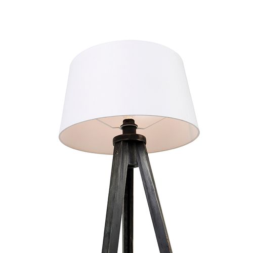 Trépied Noir Avec Abat-jour En Lin Blanc 45 Cm - Tripod Classic
