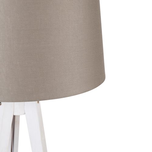 Trépied Moderne Blanc Avec Abat-jour En Lin Taupe 45 Cm - Tripod Classic