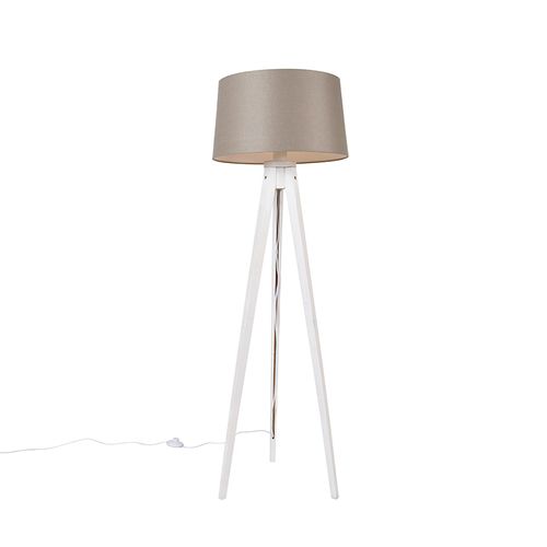 Trépied Moderne Blanc Avec Abat-jour En Lin Taupe 45 Cm - Tripod Classic