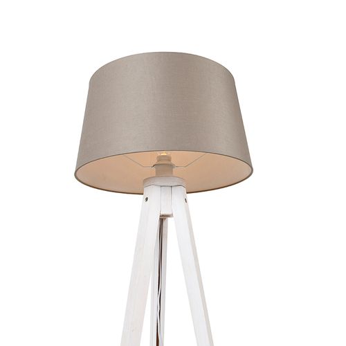 Trépied Moderne Blanc Avec Abat-jour En Lin Taupe 45 Cm - Tripod Classic