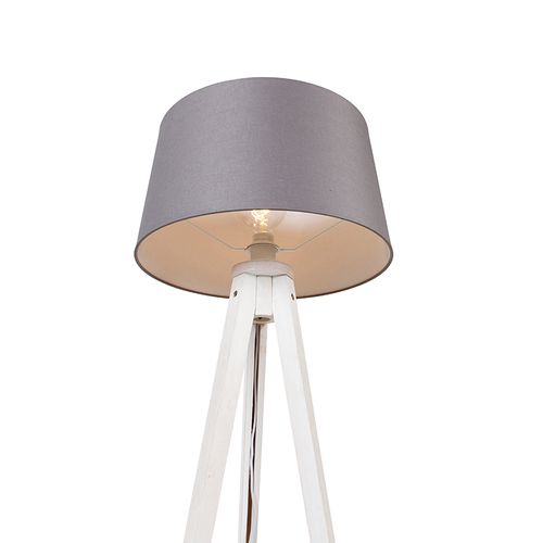 Trépied Moderne Blanc Avec Abat-jour En Lin Gris Foncé 45 Cm - Tripod Classic