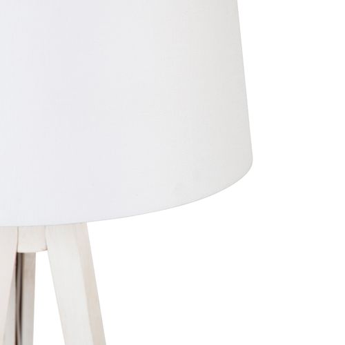 Lampadaire Moderne Tripode Blanc Avec Abat-jour Lin Blanc 45 Cm - Tripod Classic
