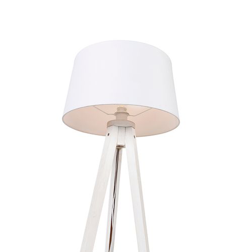 Lampadaire Moderne Tripode Blanc Avec Abat-jour Lin Blanc 45 Cm - Tripod Classic