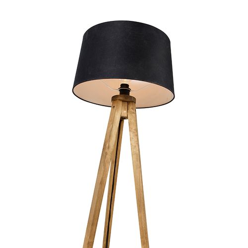 Trépied Rural Vintage En Bois Avec Abat-jour En Lin Noir 45 Cm - Tripod Classic