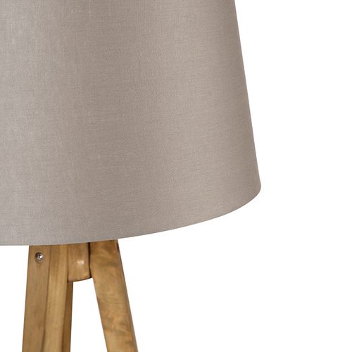 Trépied Rural Vintage Bois Avec Abat-jour Lin Taupe 45 Cm - Tripod Classic