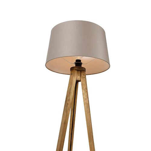 Trépied Rural Vintage Bois Avec Abat-jour Lin Taupe 45 Cm - Tripod Classic