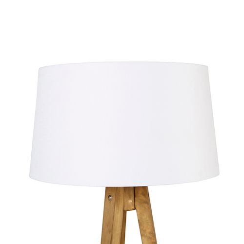 Trépied Rural Vintage En Bois Avec Abat-jour En Lin Blanc 45 Cm - Tripod Classic