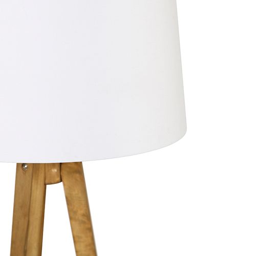 Trépied Rural Vintage En Bois Avec Abat-jour En Lin Blanc 45 Cm - Tripod Classic