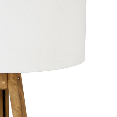 Trépied Rural Vintage En Bois Avec Abat-jour Blanc 50 Cm - Tripod Classic