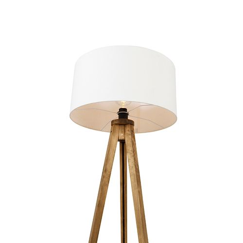 Trépied Rural Vintage En Bois Avec Abat-jour Blanc 50 Cm - Tripod Classic