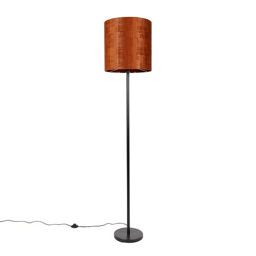 Lampadaire Abat-jour Velours Noir Orange 40 Cm - Simplo