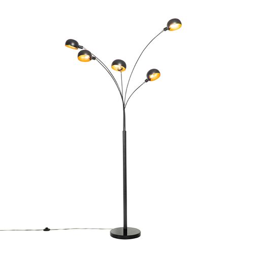 Lampadaire Design Noir Avec Or 5 Lumières - Sixties Marmo