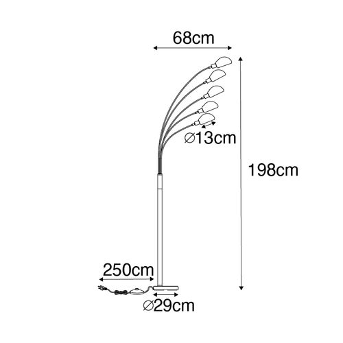 Lampadaire Design Noir Avec Or 5 Lumières - Sixties Marmo