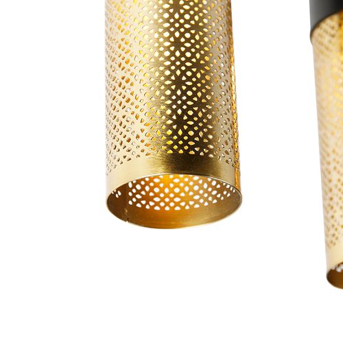 Plafonnier Industriel Noir Avec Or Oblong 3 Lumières - Raspi