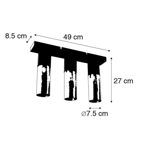 Plafonnier Industriel Noir Avec Or Oblong 3 Lumières - Raspi