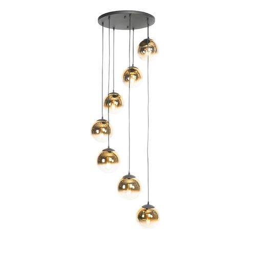 Suspension Art Déco Noire Avec Verre Doré 7 Lumières - Pallon