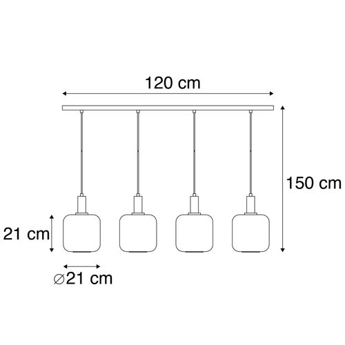 Suspension Design Noire Avec Verre Doré Et Fumé 4 Lumières - Zuzanna
