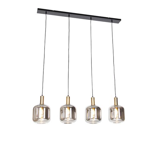 Suspension Design Noire Avec Verre Doré Et Fumé 4 Lumières - Zuzanna