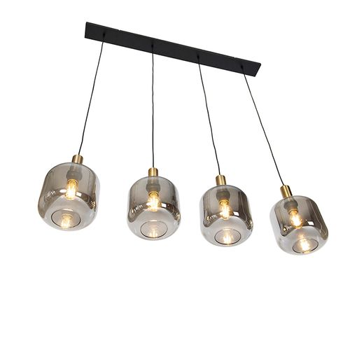 Suspension Design Noire Avec Verre Doré Et Fumé 4 Lumières - Zuzanna