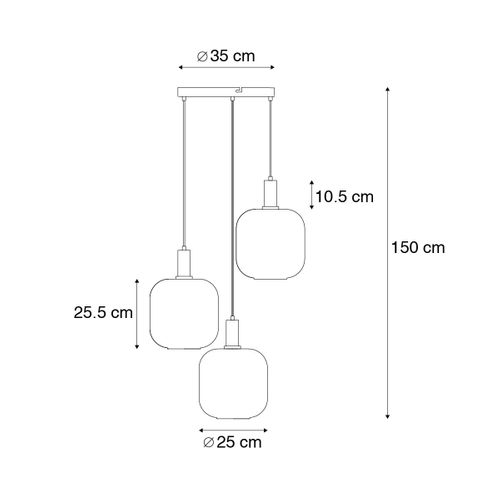 Lampe à Suspension Design Noir Avec Or Avec Verre Fumé 3 Lumières - Zuzanna