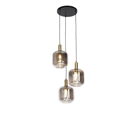 Lampe à Suspension Design Noir Avec Or Avec Verre Fumé 3 Lumières - Zuzanna