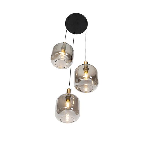Lampe à Suspension Design Noir Avec Or Avec Verre Fumé 3 Lumières - Zuzanna