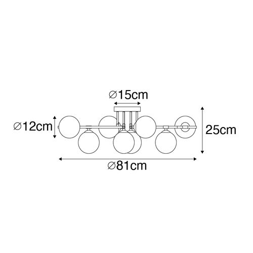 Plafonnier Noir Avec Or Et Verre Opale 8 Lumières - Lynn