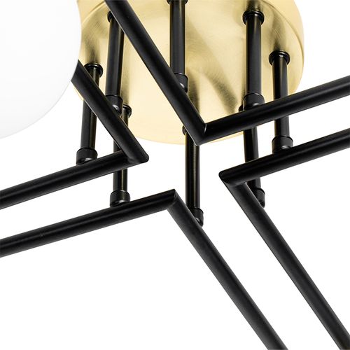 Plafonnier Noir Avec Or Et Verre Opale 8 Lumières - Lynn