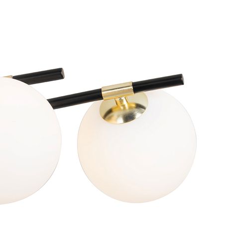 Plafonnier Noir Avec Or Et Verre Opale 8 Lumières - Lynn