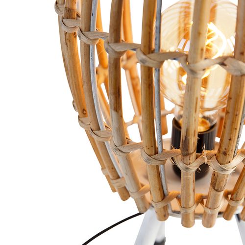 Lampe De Table Rustique Trépied En Bambou Avec Abat-jour Blanc - Canna Capsule