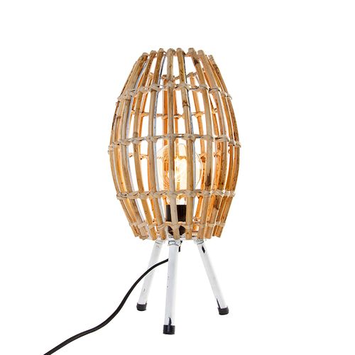 Lampe De Table Rustique Trépied En Bambou Avec Abat-jour Blanc - Canna Capsule