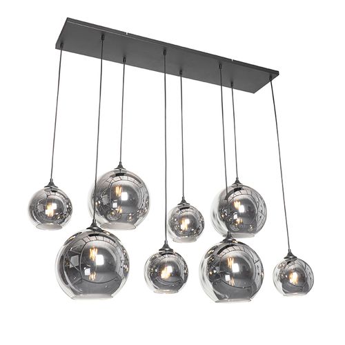 Suspension Art Déco Noire Avec Verre Fumé 8 Lumières - Sandra