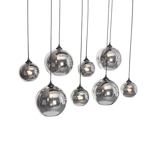 Suspension Art Déco Noire Avec Verre Fumé 8 Lumières - Sandra