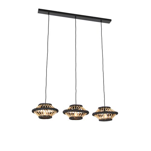 Suspension Orientale En Bambou à 3 Lumières Allongées Noires - Evalin