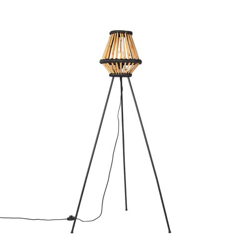Lampadaire Oriental Tripode Bambou Et Noir - Evalin