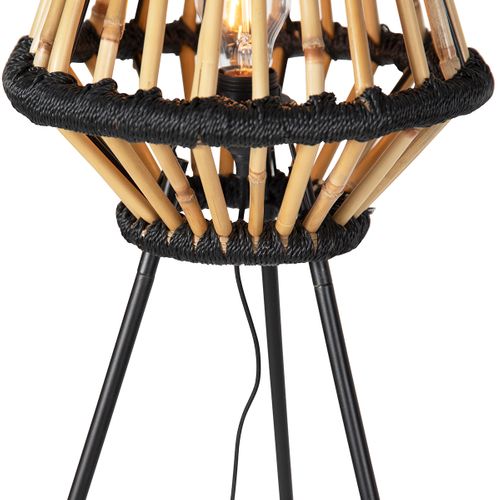 Lampadaire Oriental Tripode Bambou Et Noir - Evalin