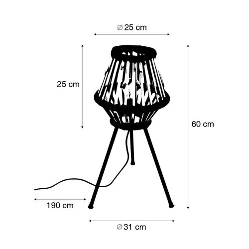 Lampe De Table Trépied Rustique En Bambou Avec Noir - Evalin