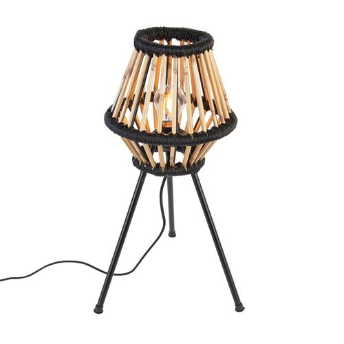 Lampe De Table Trépied Rustique En Bambou Avec Noir - Evalin