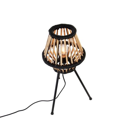 Lampe De Table Trépied Rustique En Bambou Avec Noir - Evalin