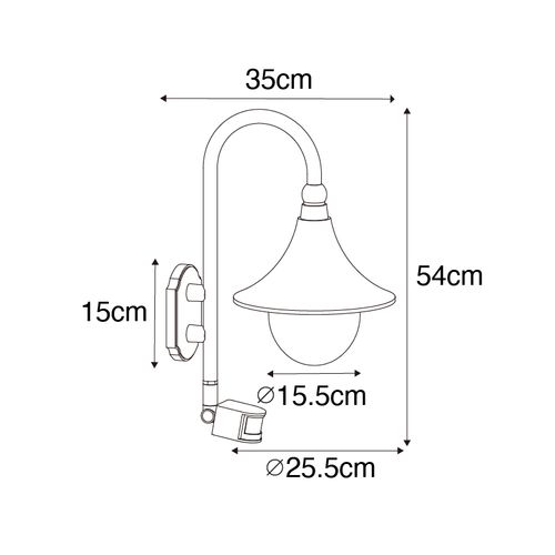 Applique D'extérieur Noire Ip44 Avec Détecteur De Mouvement - Daphné
