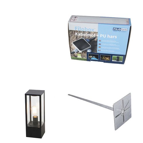 Lampadaire D'extérieur Noir 40 Cm Avec Piquet De Terre Et Presse-étoupe - Charlois