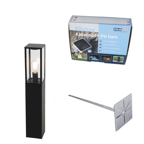 Borne D'extérieur Noire 80 Cm Avec Piquet De Terre Et Presse-étoupe - Charlois