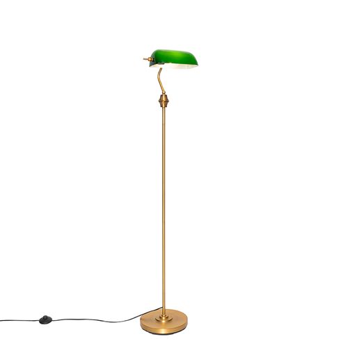 Lampadaire De Notaire Classique Bronze Avec Verre Vert - Banquier