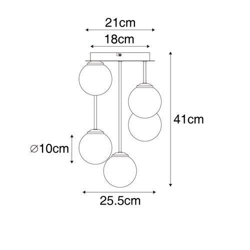 Plafonnier Moderne Doré Avec Verre Opale 5 Lumières - Athènes