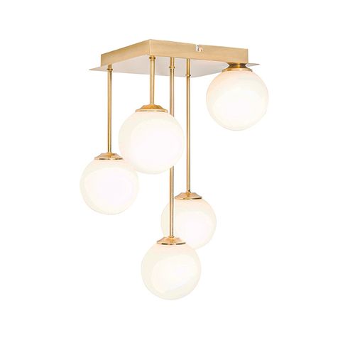 Plafonnier Moderne Doré Avec Verre Opale 5 Lumières - Athènes