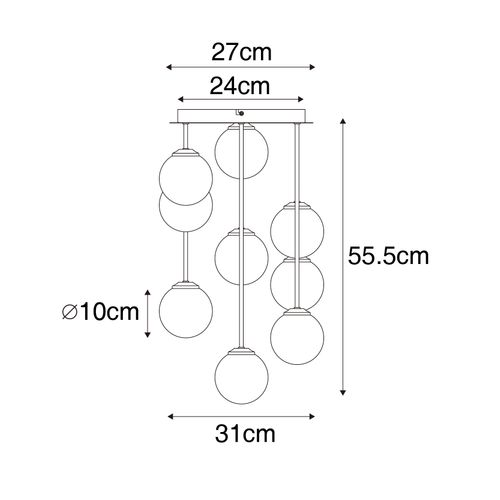 Plafonnier Moderne Doré Avec Verre Opale 9 Lumières - Athènes