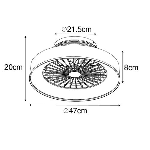 Ventilateur De Plafond Gris Avec Effet Étoilé 47cm LED Incluse Dimmable Avec Télécommande - Emily