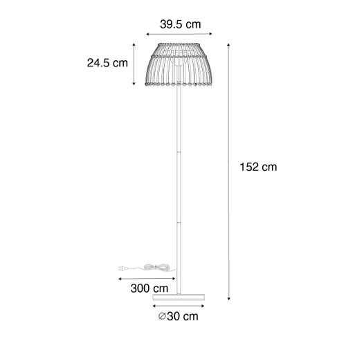 Lampadaire Rural Noir Avec Bambou Avec LED - Kaiser