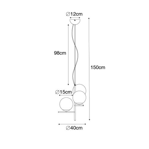 Suspension Art Déco Or Avec Verre Opale 3 Lumières - Flore