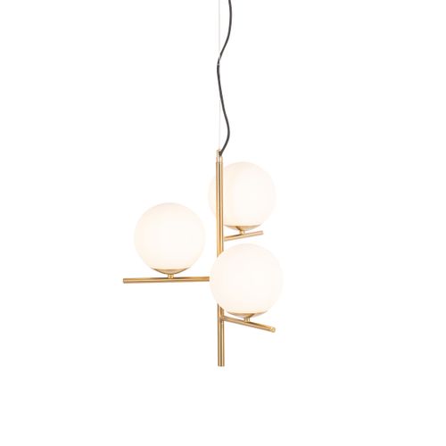 Suspension Art Déco Or Avec Verre Opale 3 Lumières - Flore